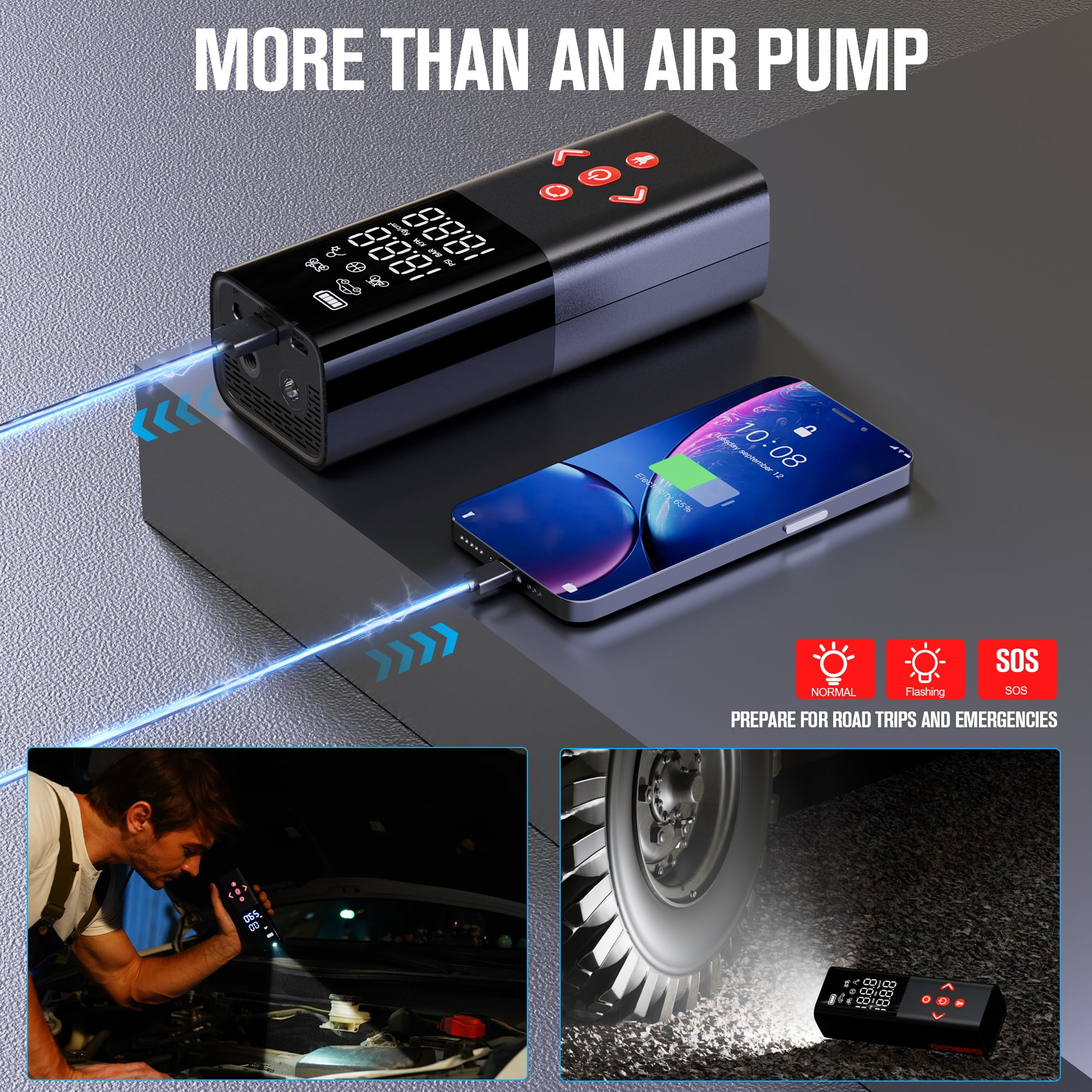 GOOLOO AP150 Tire Inflator Air Pump for Car 150 PSI Cordless Portable Air Compressor 6000mAh Digital Pressure Gauge,with Auto Shutoff, Emergency LED Light, Compact Tire Pump,Red