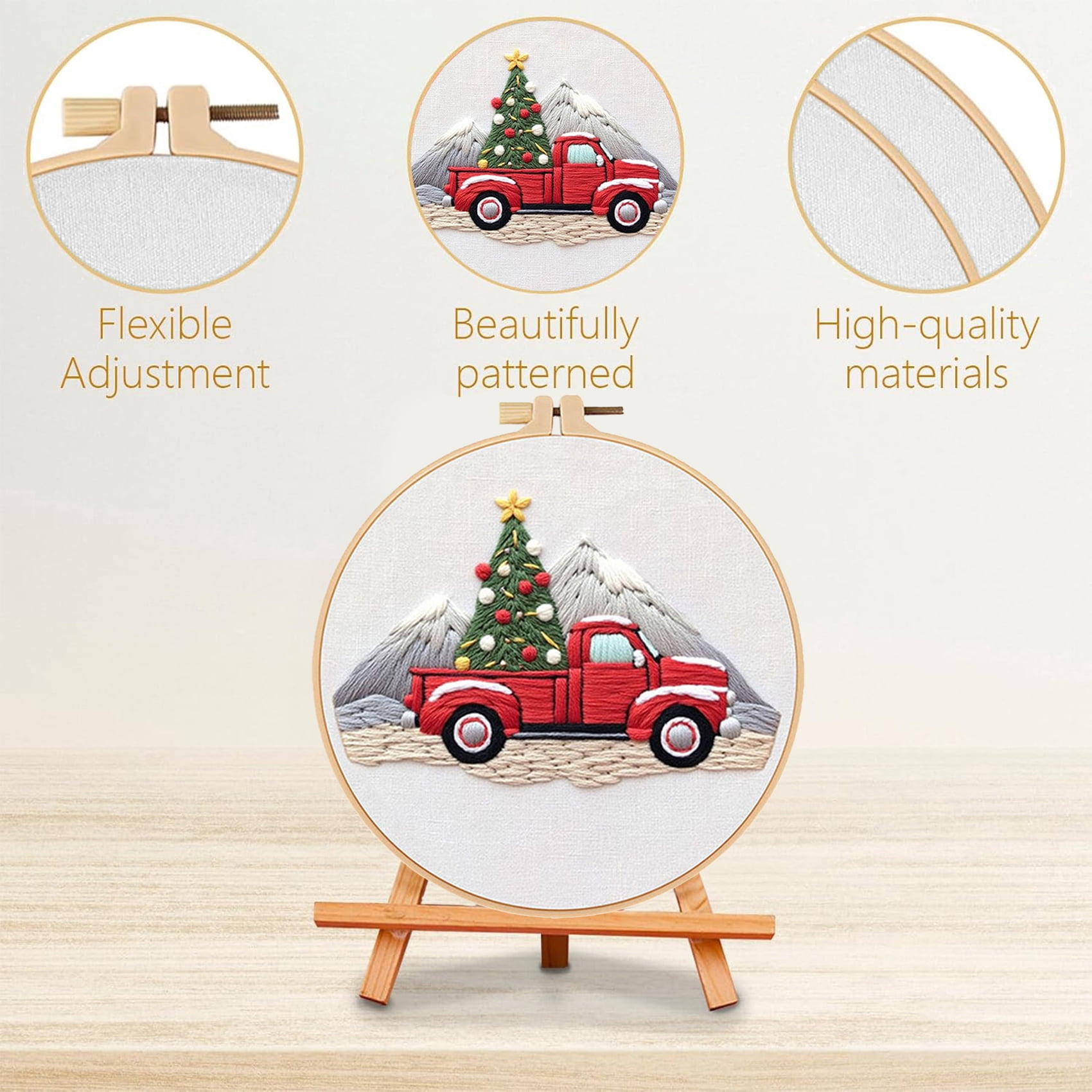 HVEST 3 Pack Christmas Embroidery Kit for Beginners - Xmas Tree & Gnome with Embroidery Pattern, Hoop, Complete Cross Stitch Supplies (Needle/Threads/Scissors) DIY Craft for Adults Sewing Hobby