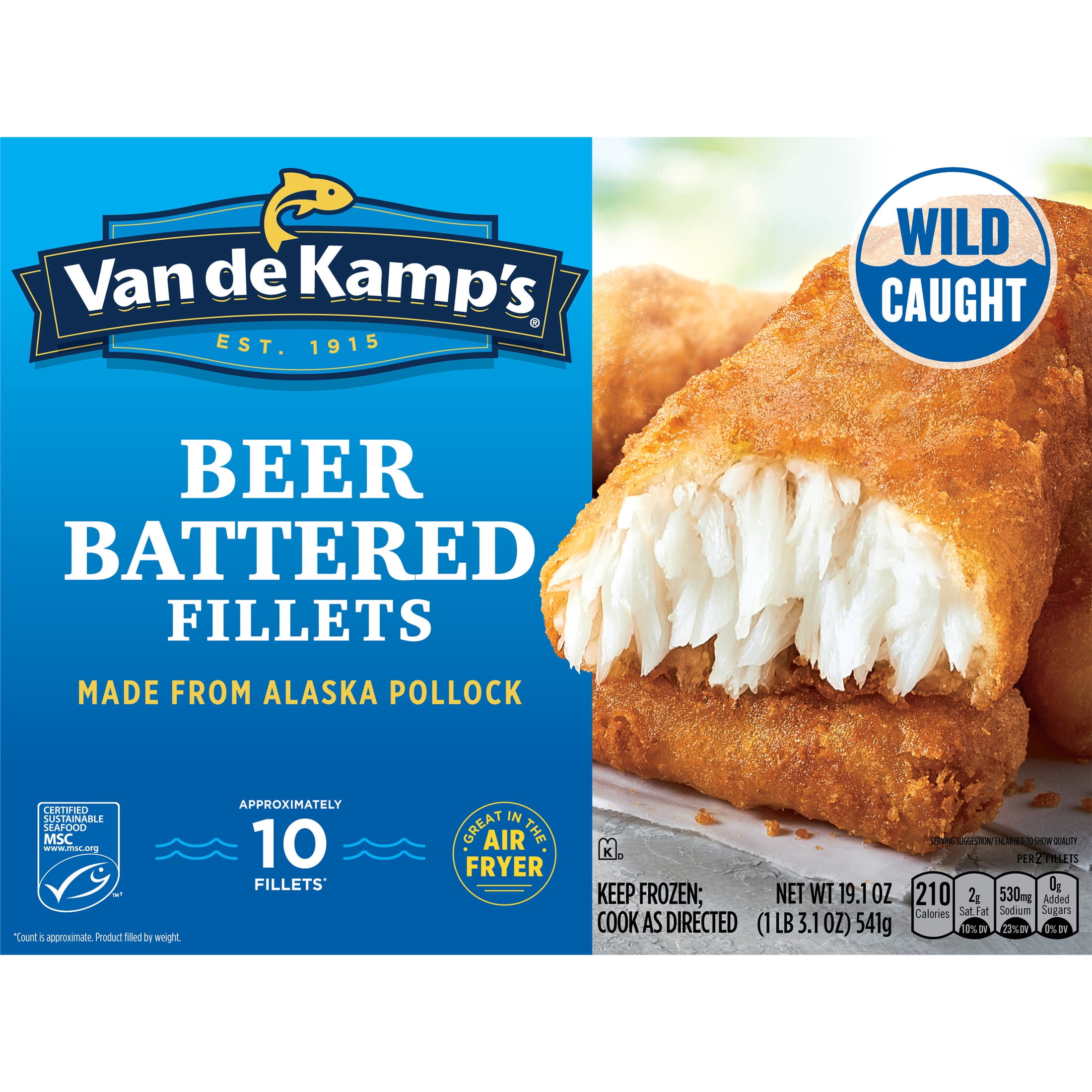 Van de Kamp's Crispy Beer Battered 100% Wild-Caught Fish Fillets, 19.1 oz. 10-Count Box (Frozen)