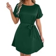 thumbnail image 2 of Robe Décontractée Grande Taille pour Femmes à Manches Courtes avec Ceinture Nœud Col Rond Fluide Confortable pour Fête Vacances Printemps Automne Usage Quotidien, 2 of 6