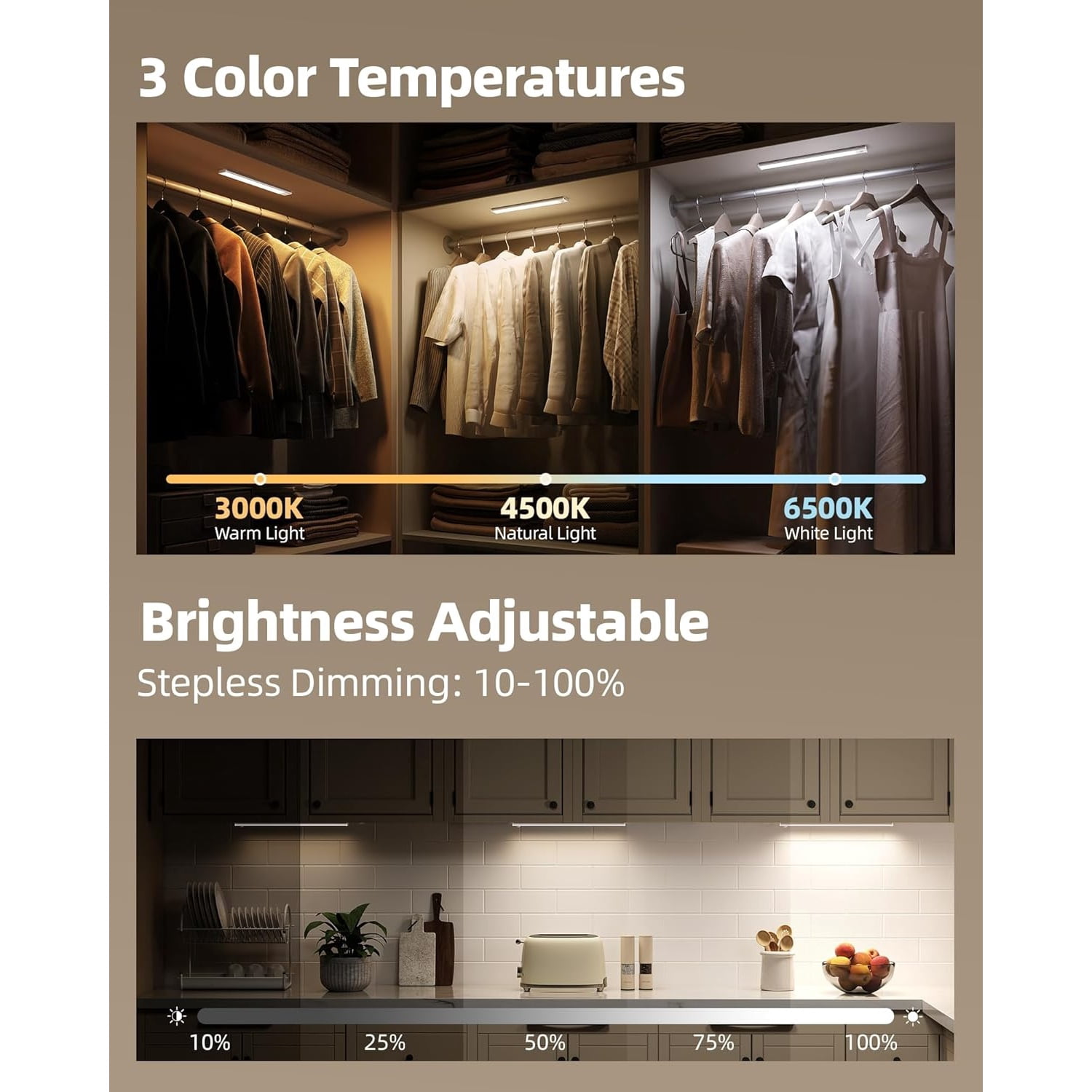 16inch Under Cabinet Lighting, 6Pack Rechargeable Motion Sensor Light Indoor, Magnetic Closet Lights with Dimmable & 3 Color Temps, Wireless Under Counter Lights for Kitchen, Stairs