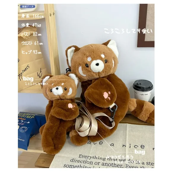 Sac à Dos Panda Roux Personnalisé Style Allongé Mignon Sac à Dos Doux Poupée en Peluche Sac Bandoulière Sac à Dos en Peluche Sac pour Femme Jouet Cadeau d'Anniversaire
