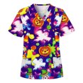 thumbnail image 1 of Blusa de manga corta con cuello en V para mujer, blusa con bolsillos estampados para el día de la independencia Pompotops hkajfhjk473095, 1 of 4