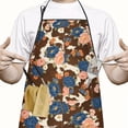 thumbnail image 2 of Pioneer Flower Floral Print Pattern Cotton Linen Apron with Pockets, Waterproof Adjustable, 33x27 Inch for Kitchen, Gardening, BBQ, Salon, 2 of 6