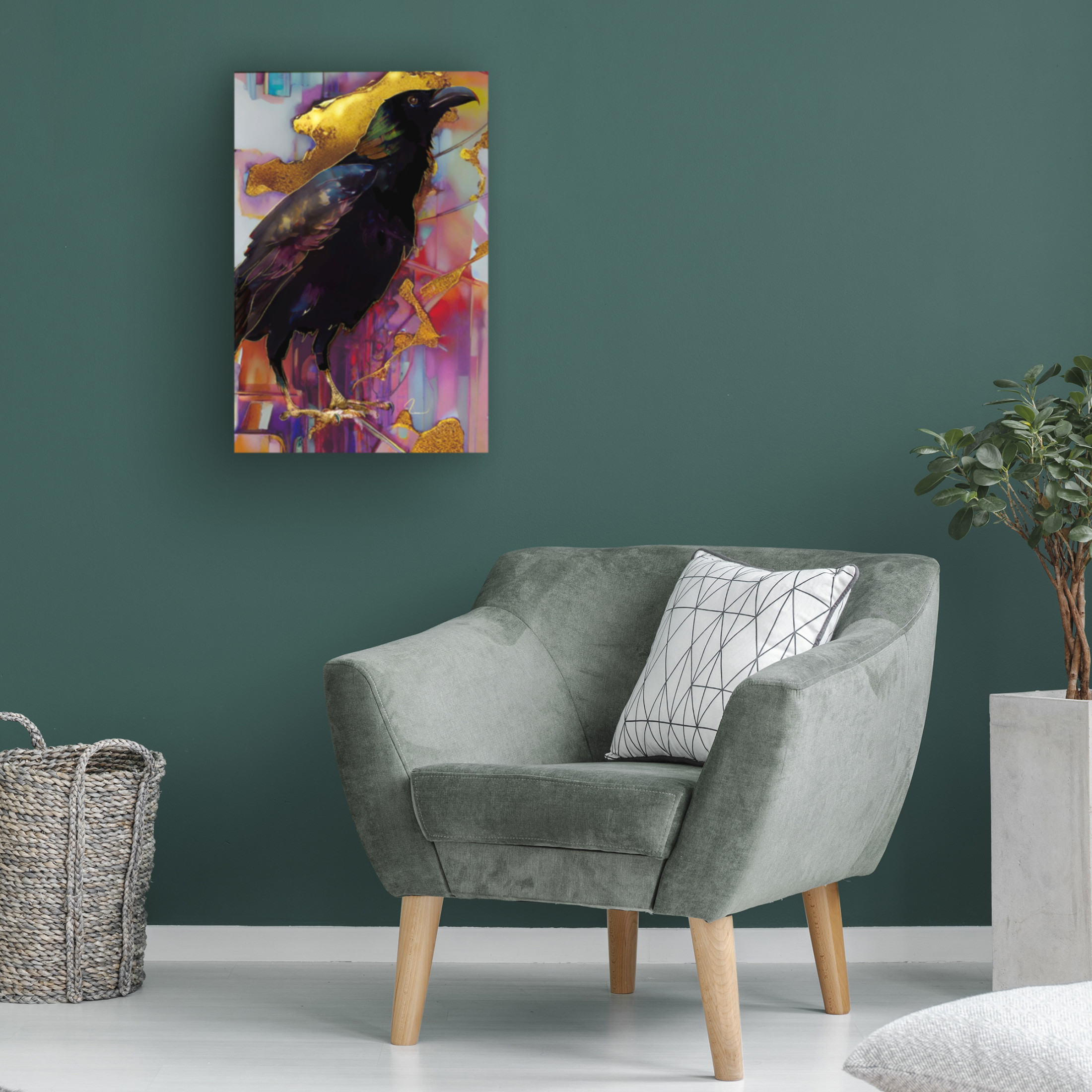 Trademark Fine Art Ruth Day Raven with Pink and Gold Canvas Wall Art