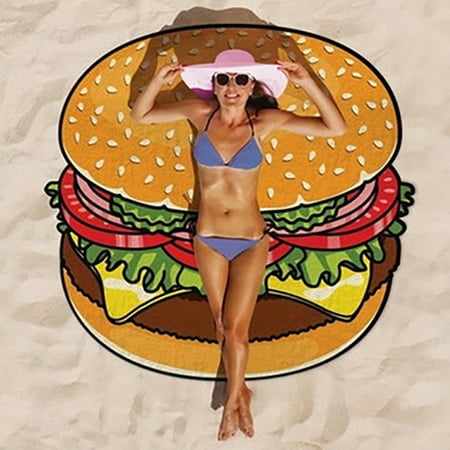 Beach Towels Cute Round 3D Cute Food Pattern Printed Beach Towel Multi-Purpose Chiffon Towel Sunscreen Shawl Scarf ()