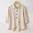 thumbnail image 6 of Summer Sales Womens Summer Tops Asymmetrical Placket Collar Linen‑Blend Button Casual Blouse Oversized Tshirts for Women, 6 of 9