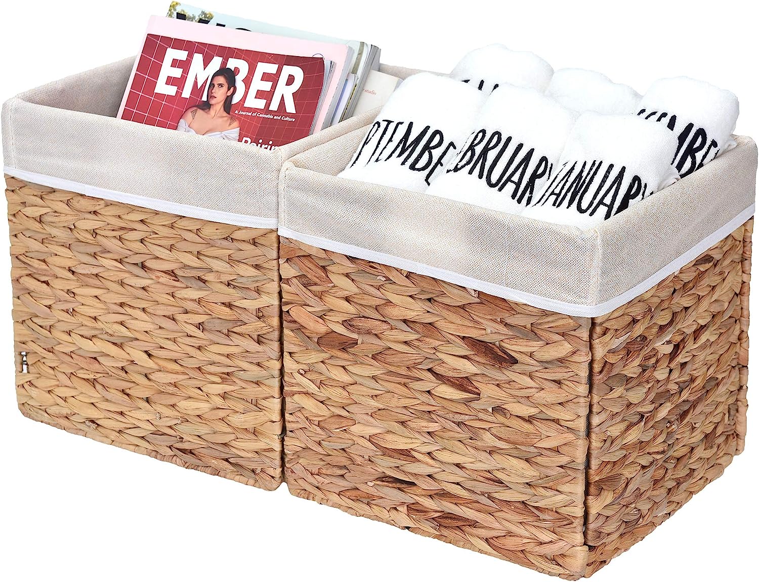 Generic Wicker Baskets for Storage with Liners, Water Hyacinth Storage