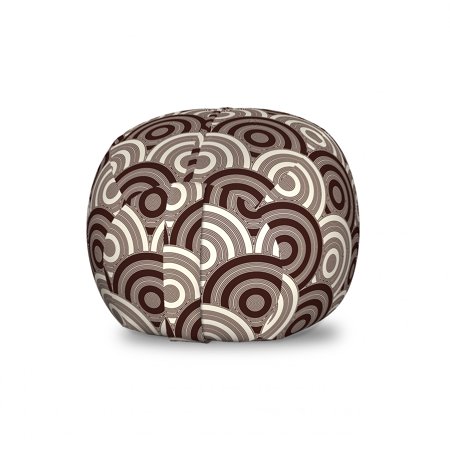 Earth Tones Storage Toy Bag Chair  Spiral Circles Style Traditional Scallop Grid Geometric Pattern  Stuffed Animal Organizer Washable Bag  Large Size  Dark Brown and Cream  by Ambesonne
