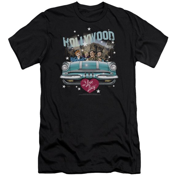 I Love Lucy Hollywood Road Trip Premium Canvas Adult Slim Fit 30/1 T-Shirt Black