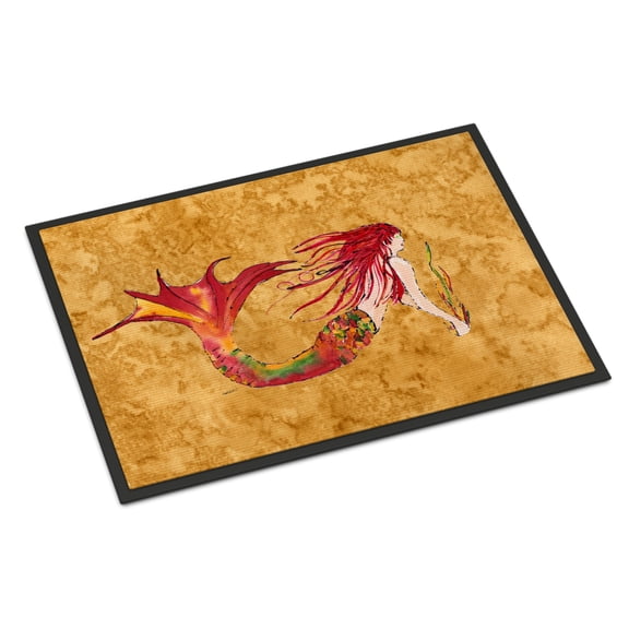 Ginger Red Headed Mermaid on Gold Door Mat