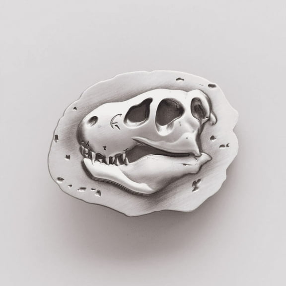 Antique Brushed Silver Dinosaur Bone Fossil Belt Buckle