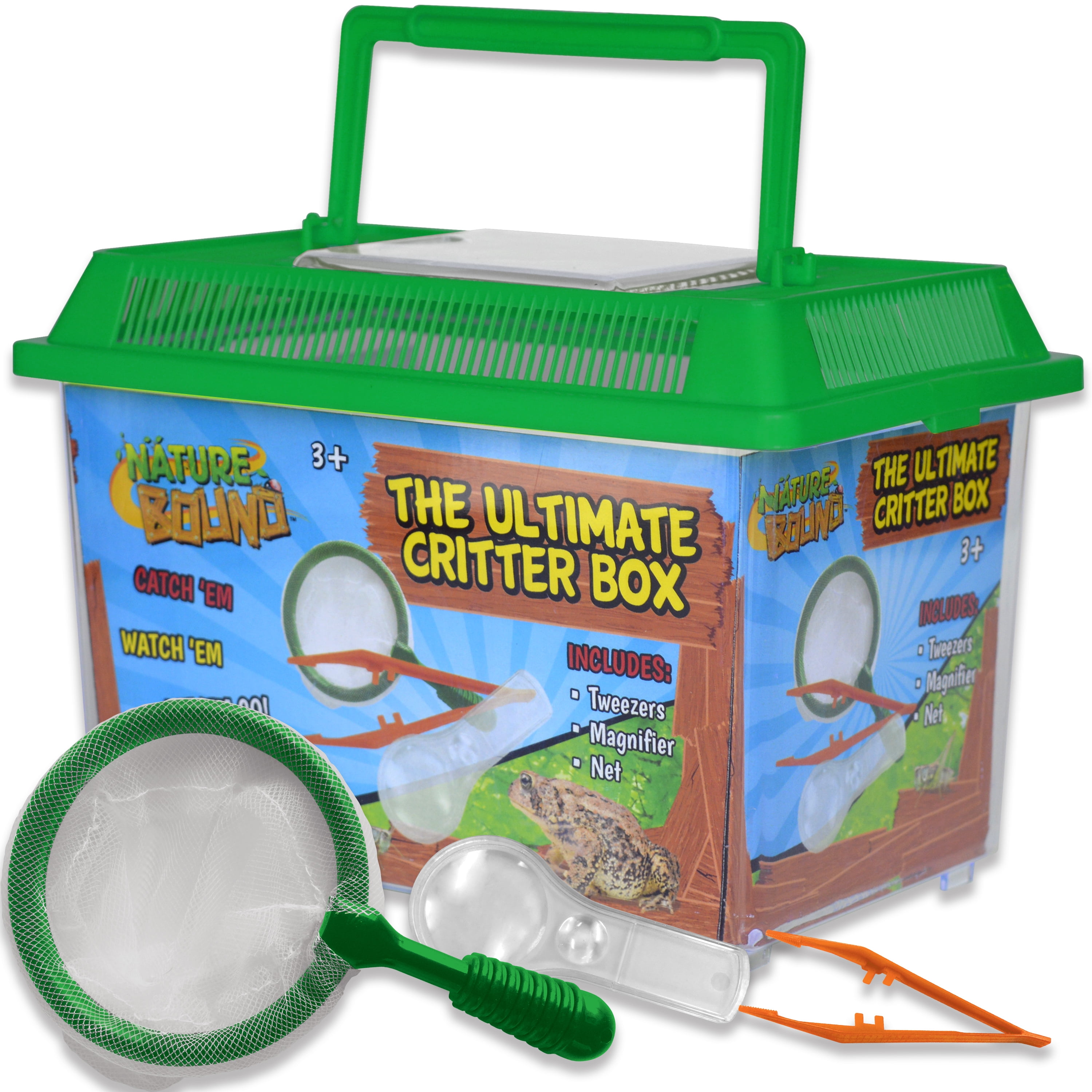 4 piece magnifying glass & Bug Cage tweezers catching net Bug Capture Kit 