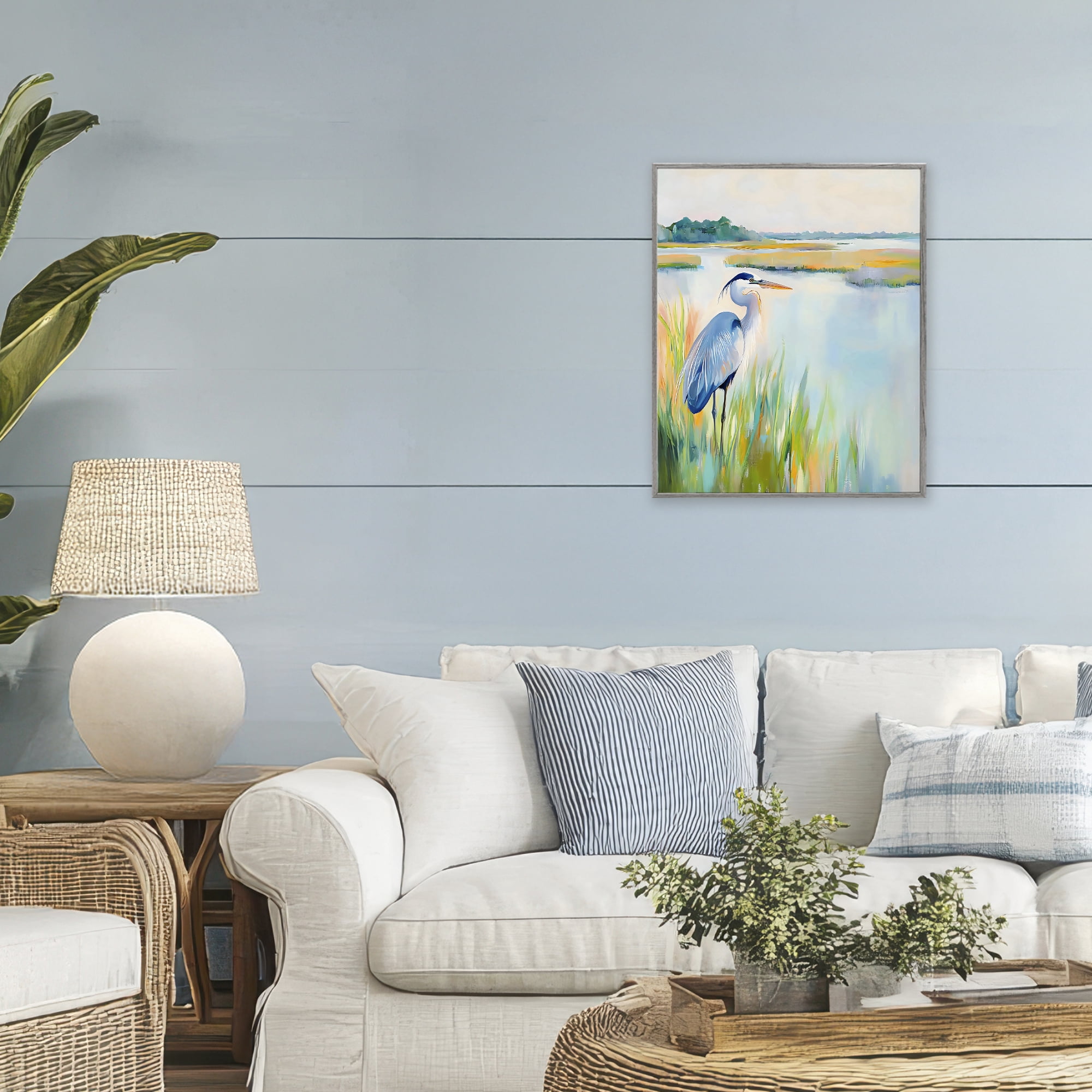 Stupell Industries Heron Perched in the Grass Gray Framed Giclee Art, design by Creative Studio