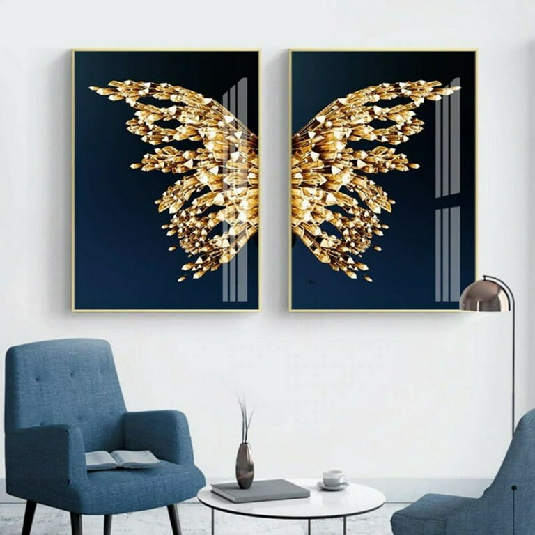 Unframed Butterfly Wings Abstract Artwork Prints 2 Piece Canvas Wall Art Set