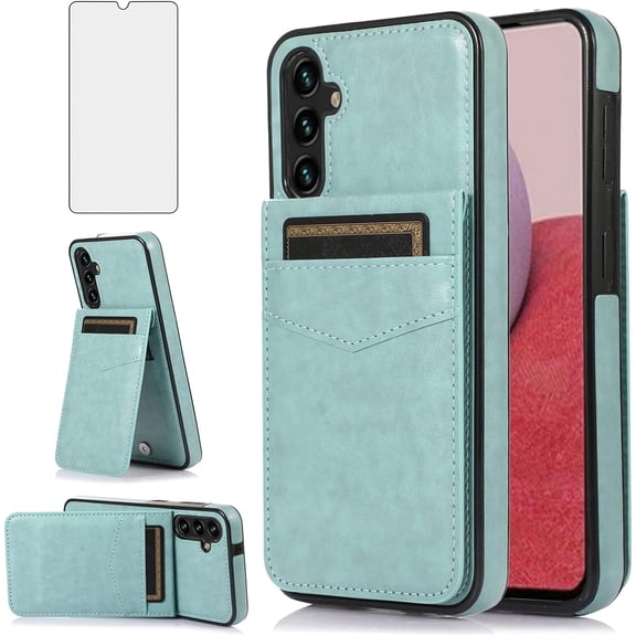MYKOMI Phone Case for Samsung Galaxy A54 5G with HD Screen Protector and Credit Card Holder Wallet Cover Stand Leather Cell Accessories Glaxay A 54 54A SM A546U 2023 Cases Women Men Green