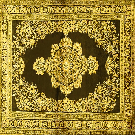 Ahgly Company Indoor Square Medallion Yellow Traditional Area Rugs, 7' Square