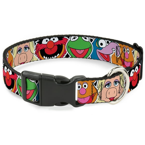 Disney Pet Collar, Dog Collar Plastic Buckle, Muppets Faces Close Up Black, 16 to 23 Inches 1.5 Inch Wide