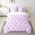 thumbnail image 2 of Homewish Purple Princess Bow-tie Bedding Comforter Set 7 Pieces, Kawaii Cartoon Bowknot Full Bedding Set, Teens Kids Girls Women Reversible Fitted Sheet Flat Sheet, Lightweight Room Decor, 2 of 7