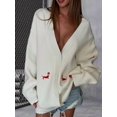 thumbnail image 4 of Women'S Fall Graphic Embroidery Button Down Cardigan V Neck Cozy Funny Knit Cardigan Sweater Jacket Coat Zy5126 White L, 4 of 7