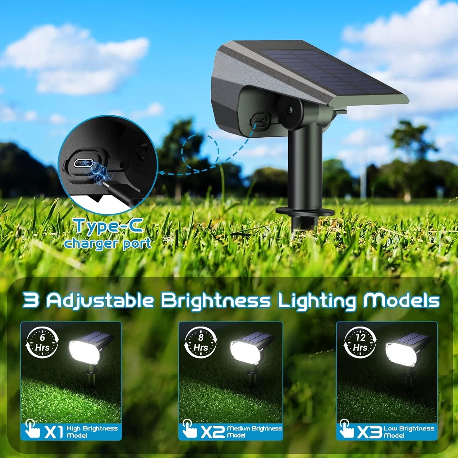 Solar Spotlight Outdoor Waterproof IP67,  3 Lighting Modes 28 LED USB & Solar Wall Lights for Garden Path Patio Yard Pool