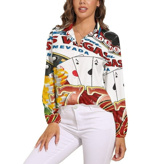 Las Vegas Casino Gambler Long Sleeve Blouse Woman Streetwear Casual Shirts Summer Oversize Woman Streetwear Clothing Birthday Present