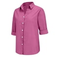 thumbnail image 4 of WTXUE Linen Tops Roll Up 3/4 Sleeve Tshirts Button Down Collared Tunic Shirt Dressy Casual Blouses Loose Fit V-Neck Casual Blouse Loose Shirts Comfy Shirts Plus Size Blouses Linen Shirt Hot Pink 4Xl, 4 of 9