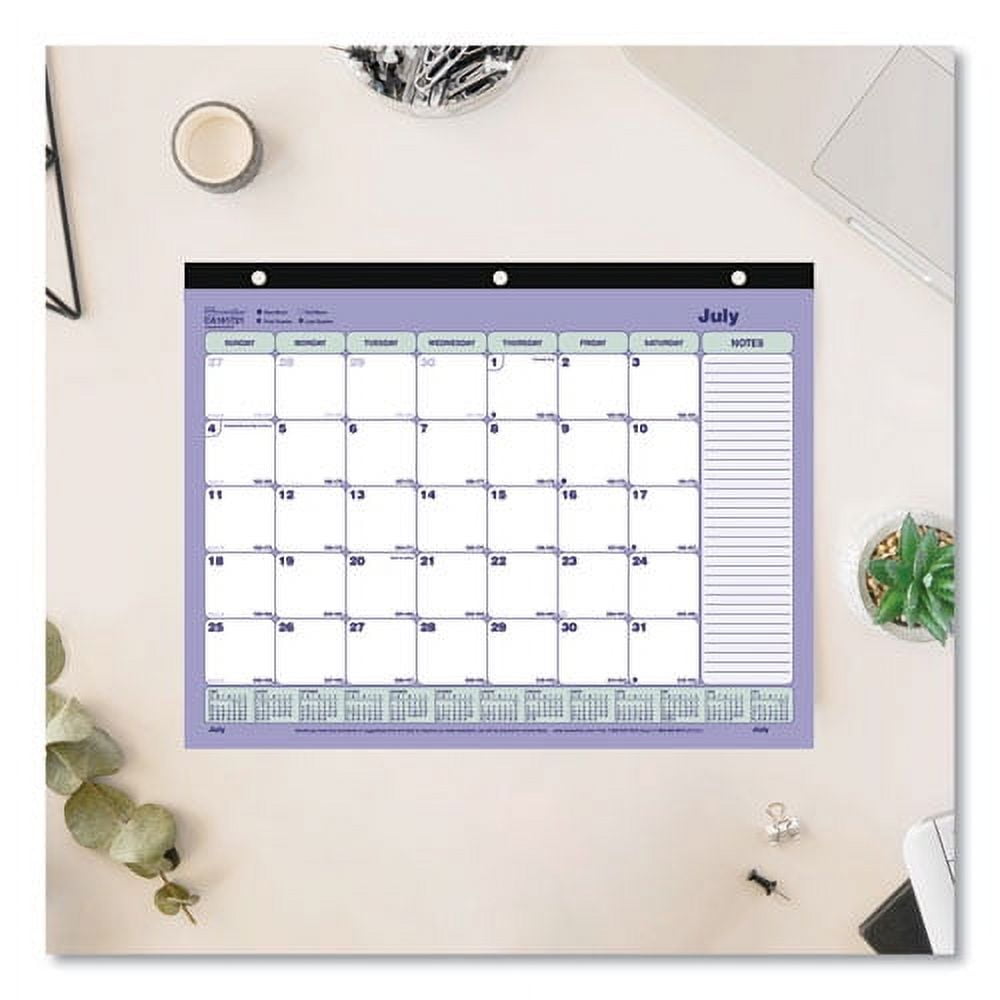 Academic 13-Month Binder-Insertable Desk Pad Calendar, 11 x 8.5, White/Blue/Green Sheets, 13-Month: July 2025 to July 2026 | Bundle of 10