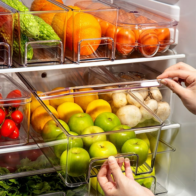 Xihbxyly Cajón Extraíble para Refrigerador, Contenedores Transparentes Apilables, Organizador Compacto, Diseño para Clasificar Alimentos, Portátil y de Fácil Acceso, Organizador para Cocina, Despensa