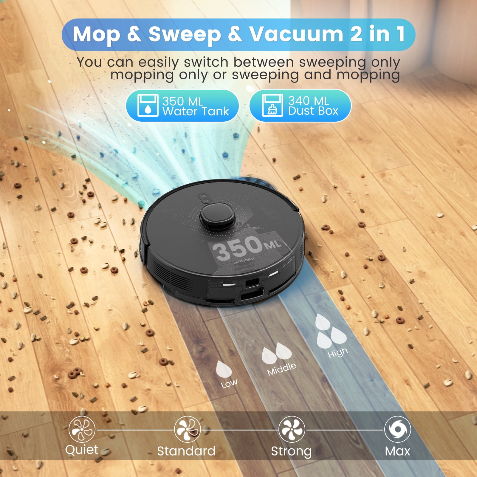 AIRROBO L40+ Robot Vacuum Cleaner and Mop Combo - 75-Day Self-Empty Bin, 180 Min Runtime, App and Voice Control