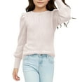 thumbnail image 5 of Yourumao Girls Ribbed Knit Tops for 5-14 Years Cute Puffed Long Sleeve Shirts Stretch Long Sleeve Blouses Solid Spring Tees, 5 of 9