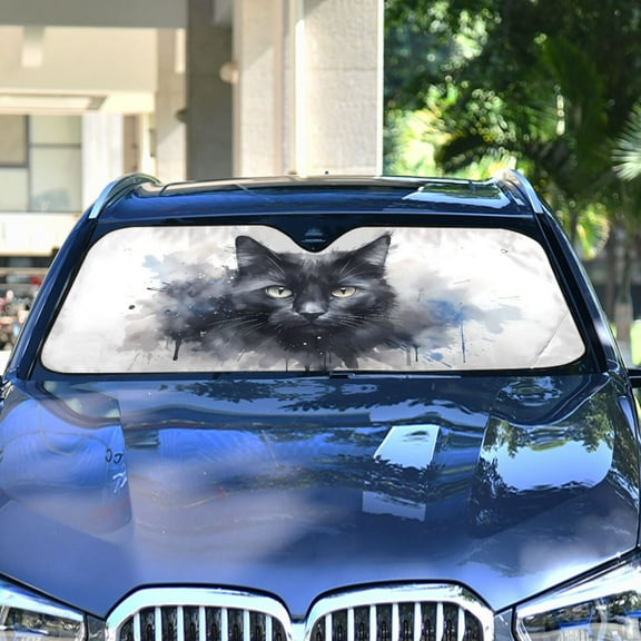 Black and Cat Automotive Front Car Windshield Sun Shade Reflector Foldable for Front Fit for Cars Truck SUVs