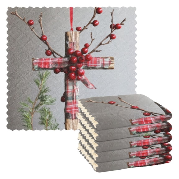 6 Pieces of Kitchen Towels 11x11Inch Kitchen Dish Cloths Kitchen Dish Towels Reuseable Cleaning Cloths Christmas Decoration Cross