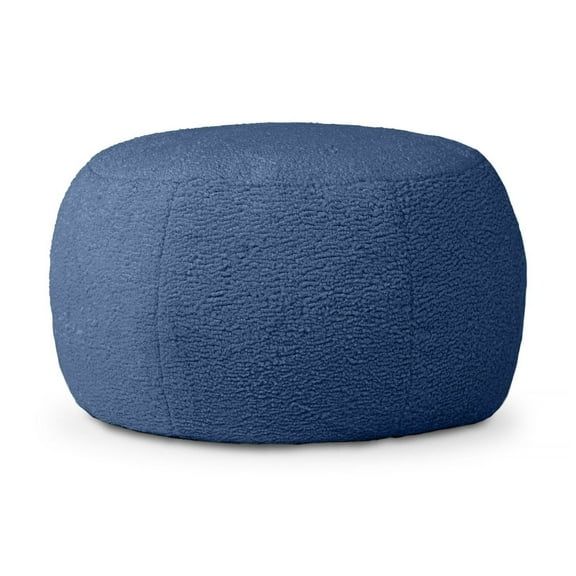 Shearling Pouf Ottoman - Faux Lamb Plush Barrel Pouf for Living Room, Large Indigo