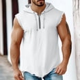thumbnail image 2 of GUZOM Mens Cotton Linen Blend Sleeveless Hoodie 60% Cotton 40% Linen Distressed Raw Edge Armholes Half Zip Streetwear Tank Top White,Size XL, 2 of 7