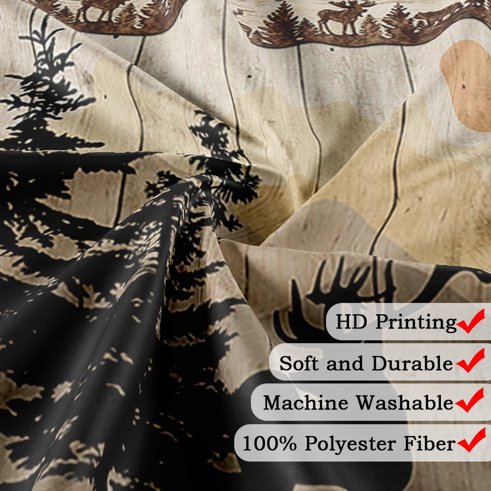 Cabin Shower Curtain, Rustic Shower Curtain Set, Cute Bear Deer Forest Print on Country Farmhouse Lodge Wooden Board Cloth Shower Curtains Bathroom Accessories with 12 Hooks, Tan Brown, 72X72in