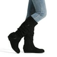 thumbnail image 5 of Dream Pairs Womens Wide-Calf Knee High Low Hidden Wedge Slouch Buckle Boots Ura Black/Suede Size 7, 5 of 7