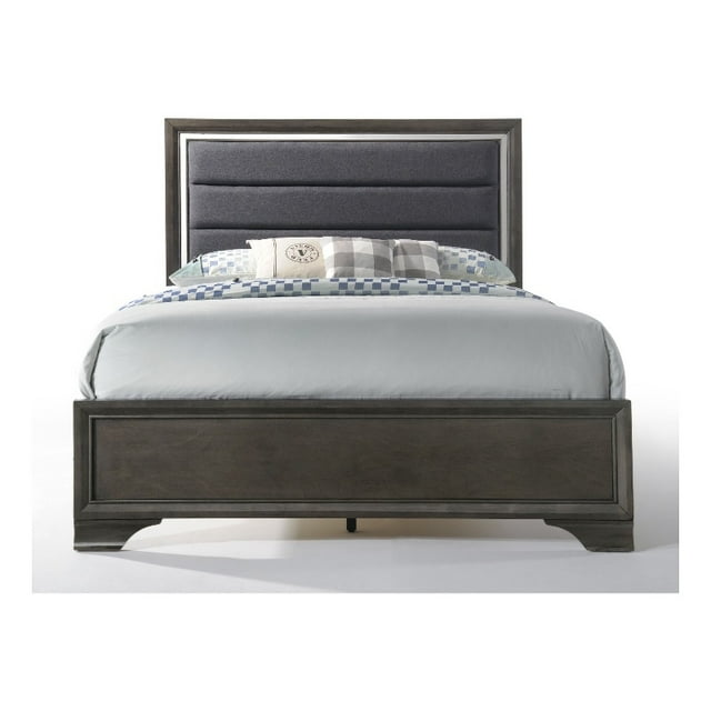ACME Carine II Wooden Upholstered King Panel Bed in Gray