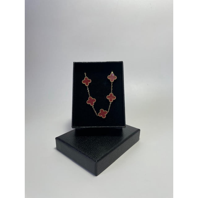 Pulsera Trébol Enchapado Oro 18k Acero Inoxidable Unisex Rojo