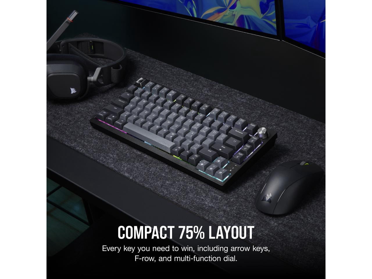 CORSAIR K65 PLUS WIRELESS 75% RGB Mechanical Gaming Keyboard - Pre-Lubricated CORSAIR MLX Red Linear Switches - 2.4GHz Wireless - Bluetooth®