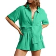thumbnail image 2 of 2 Piece Sets for Women Summer Beach Vacation Outfits Casual Button down Shirts Matching Loose Shorts, 2 of 5