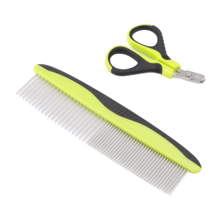 Xirurus Pet Comb and Nail Clipper Kit Portable Grooming Brush Wide Dense Teeth Stainless Steel for Dogs Cats (7.3 inches / 18.5 cm)