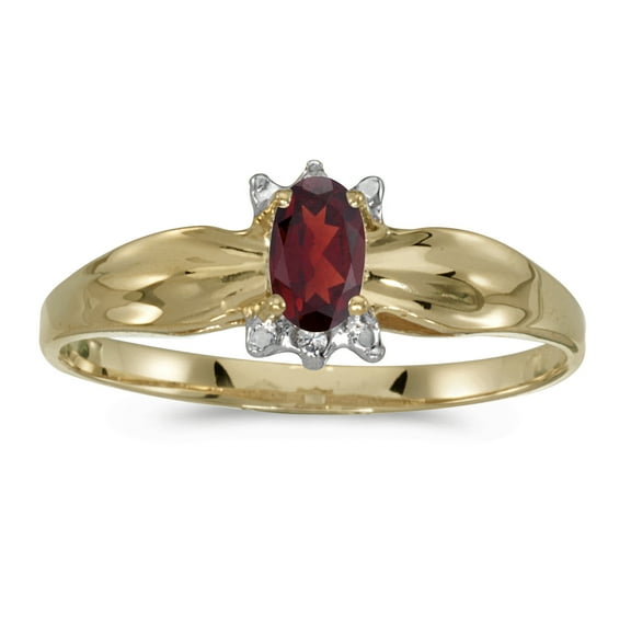 10k Yellow Gold Oval Garnet And Diamond Ring