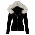 thumbnail image 6 of RDKTPXZ Women's Plush Fur-Style Trim Zip-Up Hoodie, Fitted Hooded Jacket with Pockets, 6 of 6