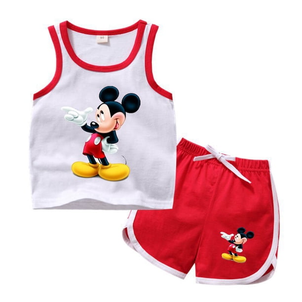 Summer Kids Girls Boys Clothings Minnie Mickey Mouse 100%Cotton Baby Sports Sets Boy Girl Tee+ Shorts Clothes Set Toddler Suits18M Gao Jinjia LED