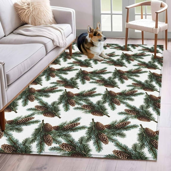 Christmas Area Rug 3x5 Washable Rug Non Slip Xmas Pine Cones Botanical Large Area Rug Indoor Floor Carpet for Entryway Bedroom Kitchen Living Room Home Office Dining Room Nursery