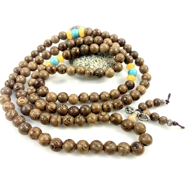 PURPLE WHALE Tibetan Zen Elastic 8mm Dark Grain Wood 108 Prayer Beads Yoga  Meditation Necklace Wrap Bracelet Mala 91184
