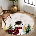 thumbnail image 3 of Christmas Snowman Round Rug 5ft Washable Circle Kitchen Rugs Non Slip Green Golden Snowflake Xmas Tree Large Area Rug Indoor Floor Carpet for Bedroom Living Room Home Office Dining Room Nursery, 3 of 8