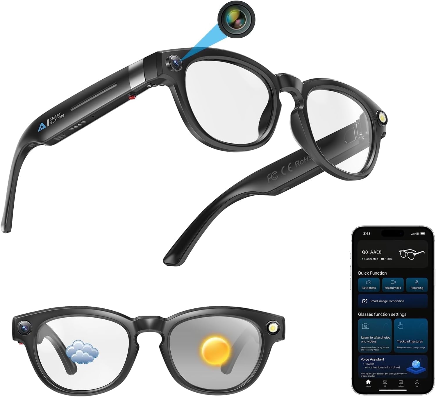 AI Smart Glasses 1080P HD Camera For Real-Time Translation Hands-Free Video Recorder For Travel Sports Outdoor Use M01 Pro Model