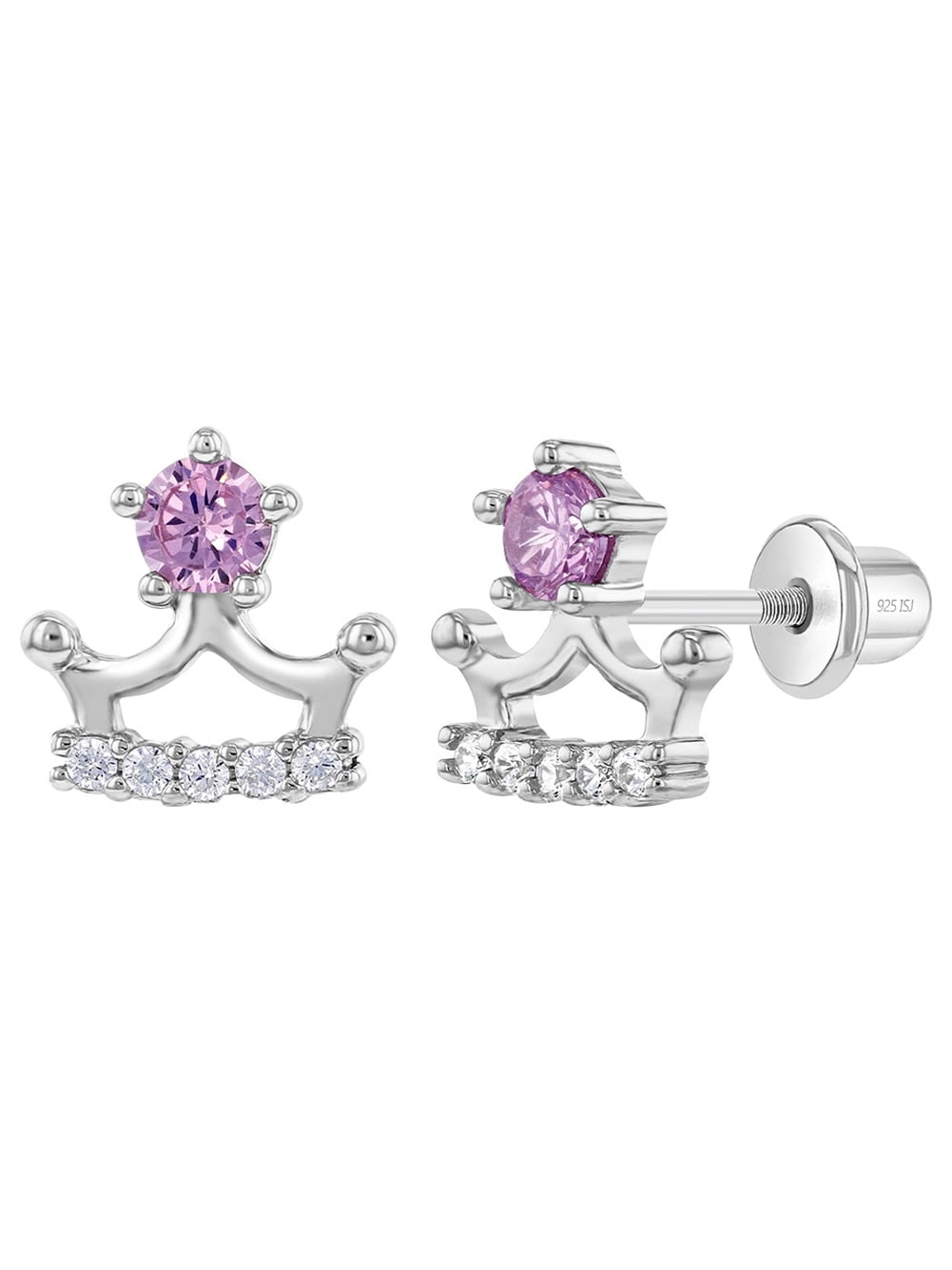 Royal Affair Crown Kids / Girls Earrings Screw Back - Sterling Silver